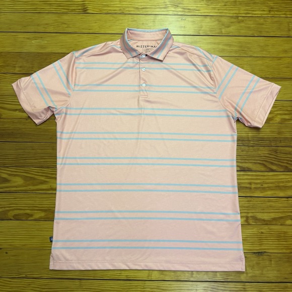 Mizzen+Main Other - Mizzen + Main Polo Shirt Mens XL Trim Coral Blue Stripe Performance Stretch